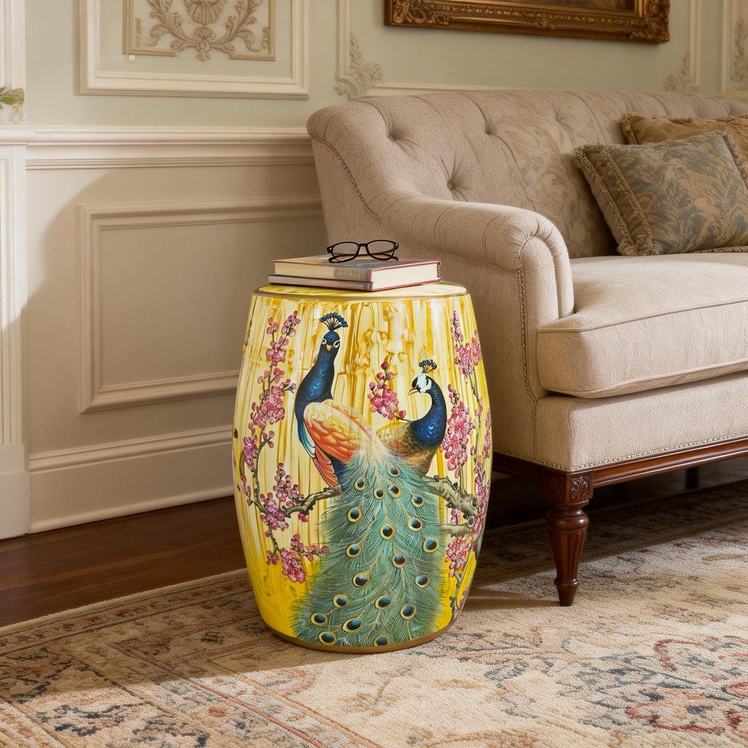 Travertine Drum Accent Stools