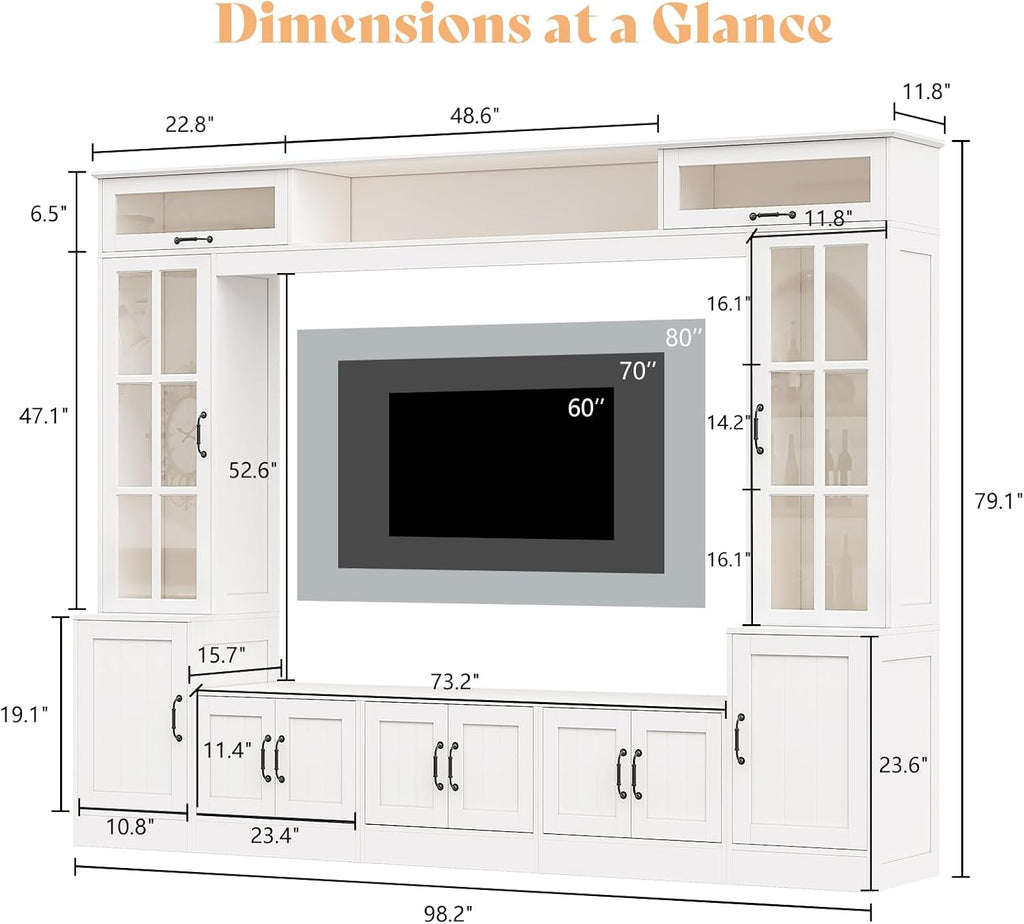 White LED Bookshelf Wall Unit TV Stand