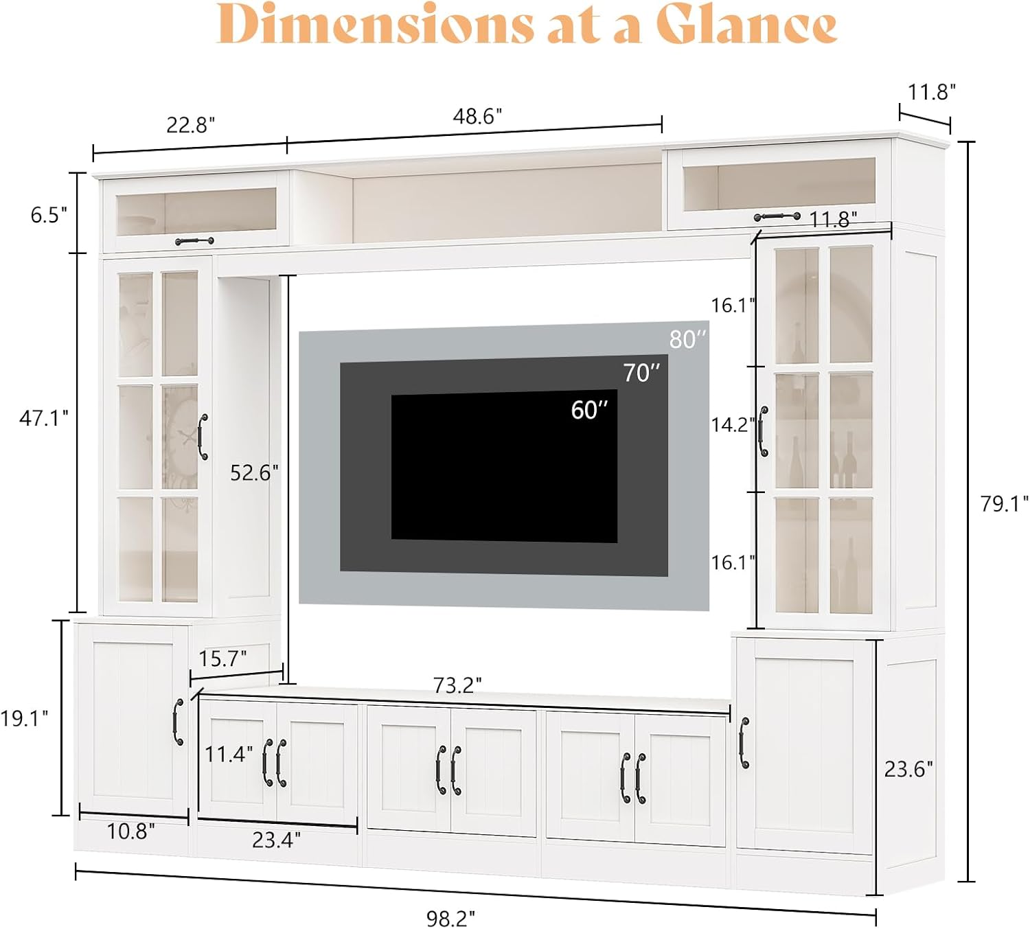 White LED Bookshelf Wall Unit TV Stand