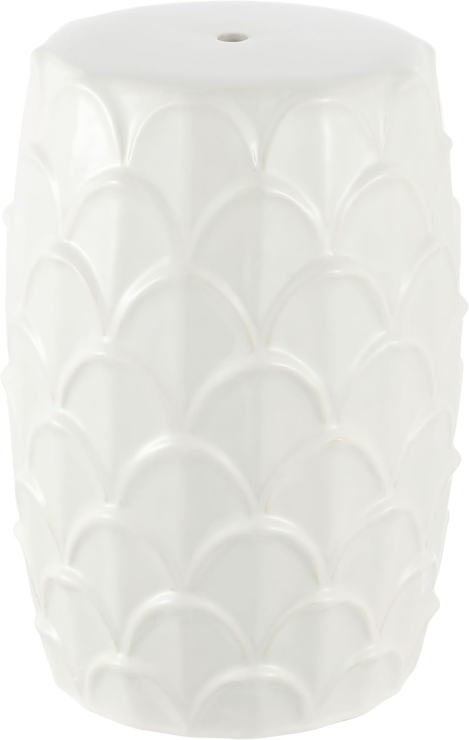 Cream Scalloped Coastal Ceramic Garden Accent Stool