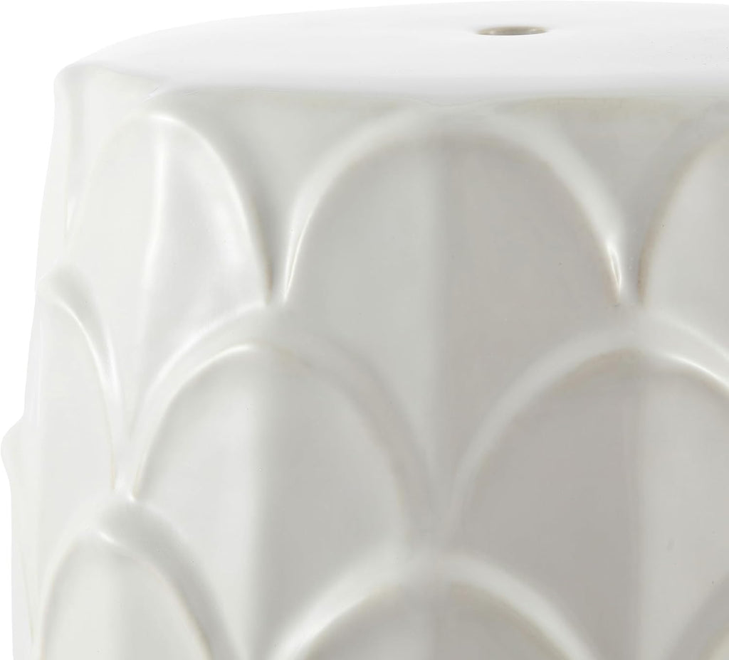 Cream Scalloped Coastal Ceramic Garden Accent Stool