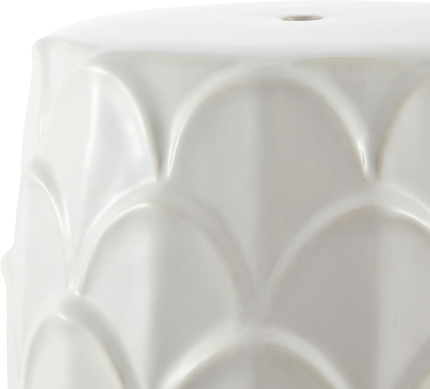 Cream Scalloped Coastal Ceramic Garden Accent Stool
