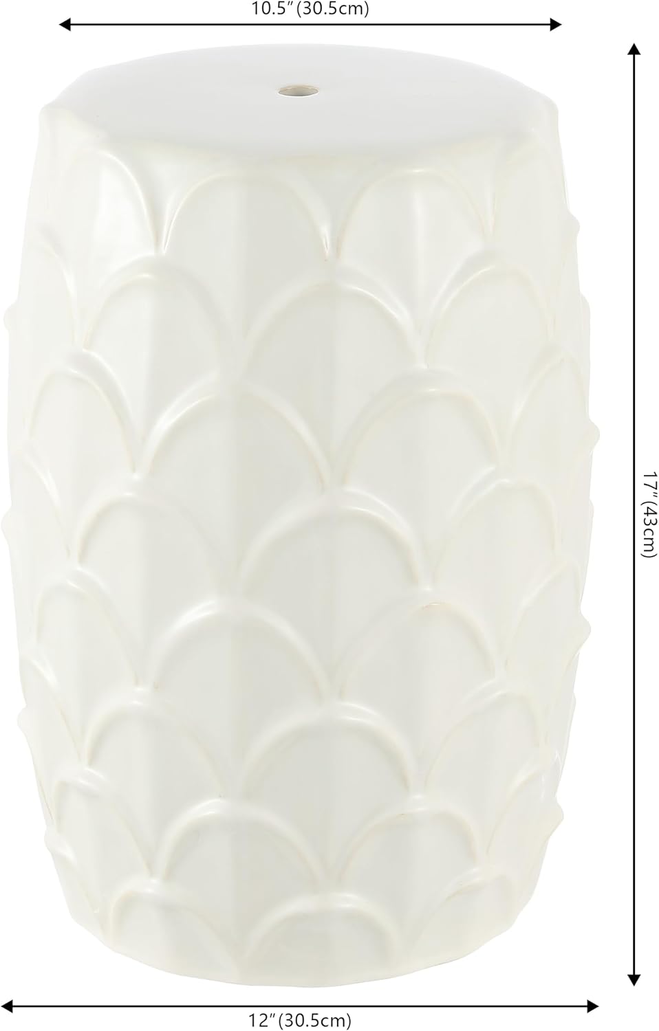Cream Scalloped Coastal Ceramic Garden Accent Stool
