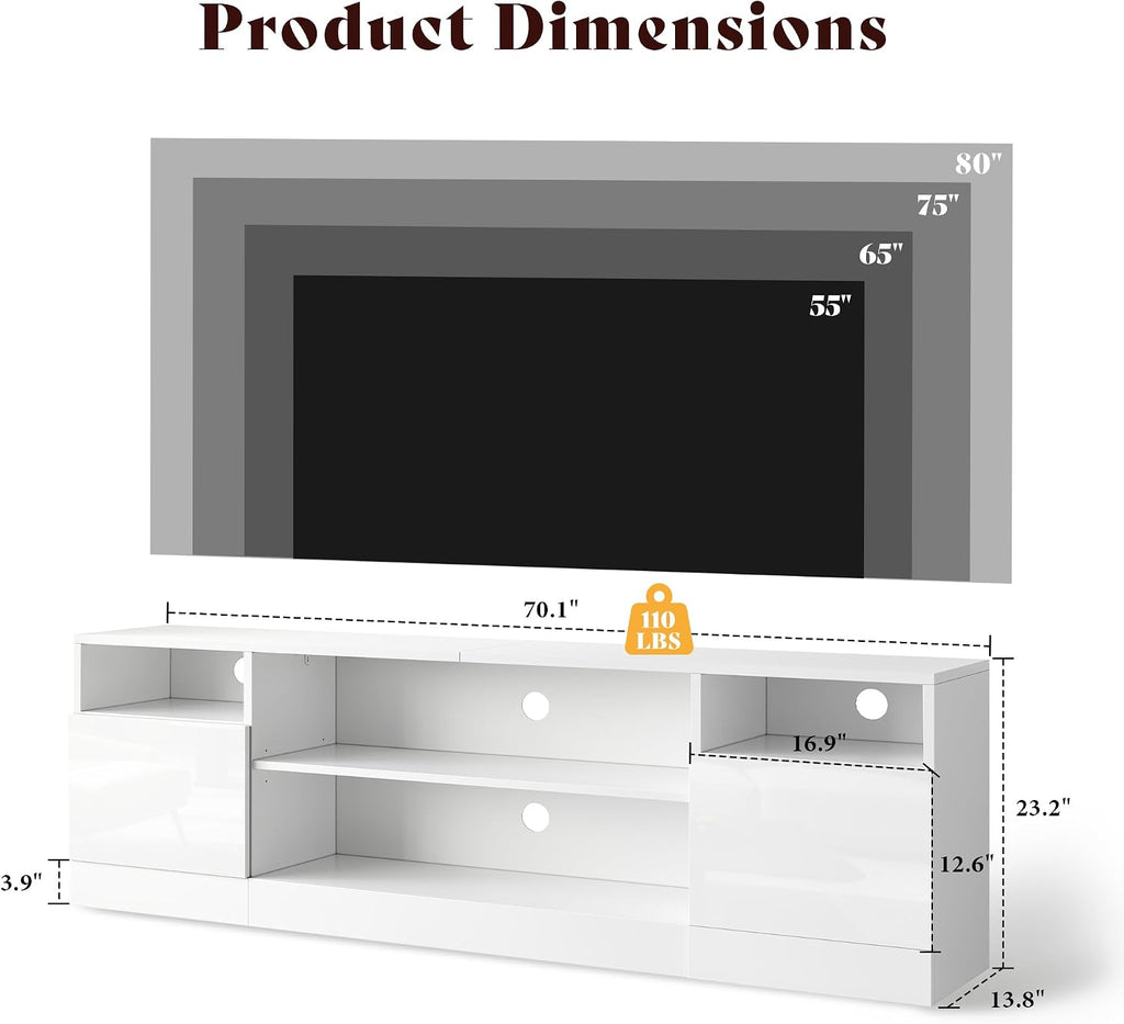 White High Gloss LED Storage TV Console Stand