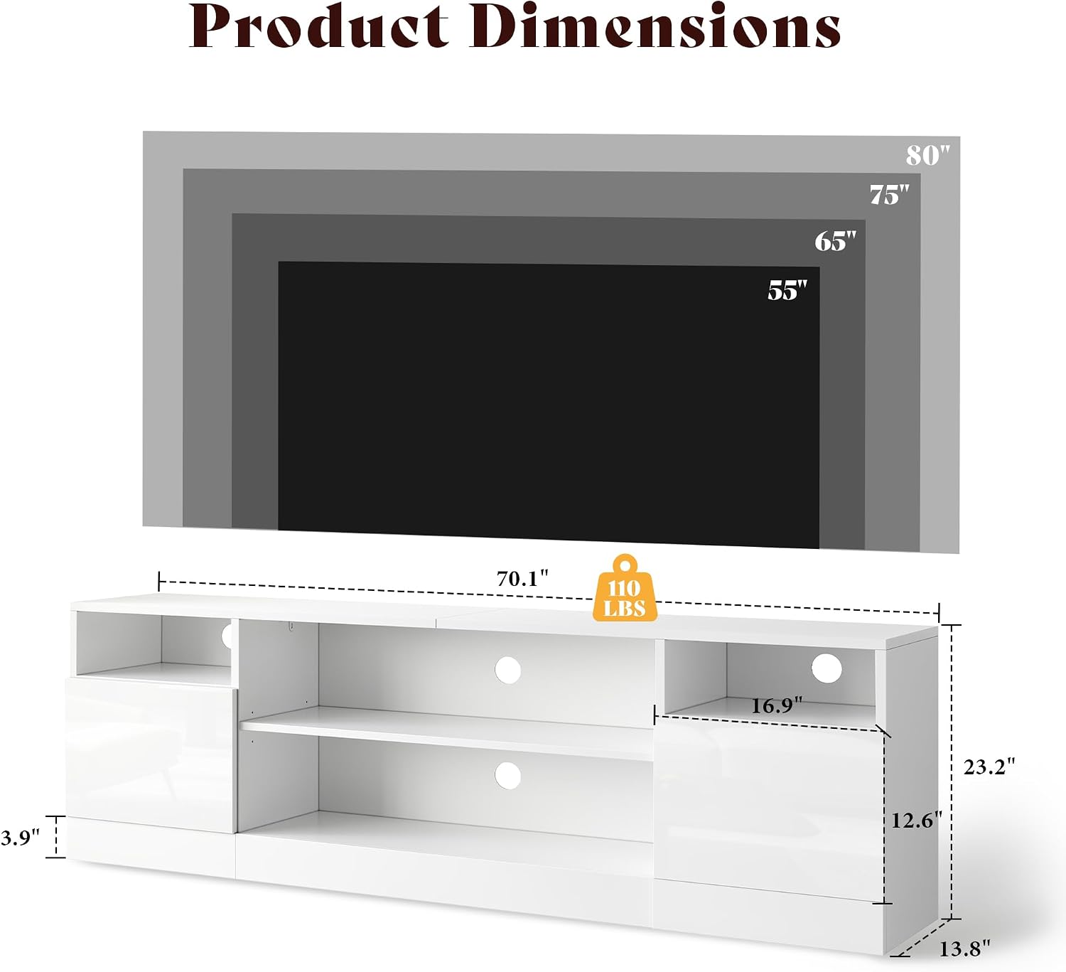White High Gloss LED Storage TV Console Stand