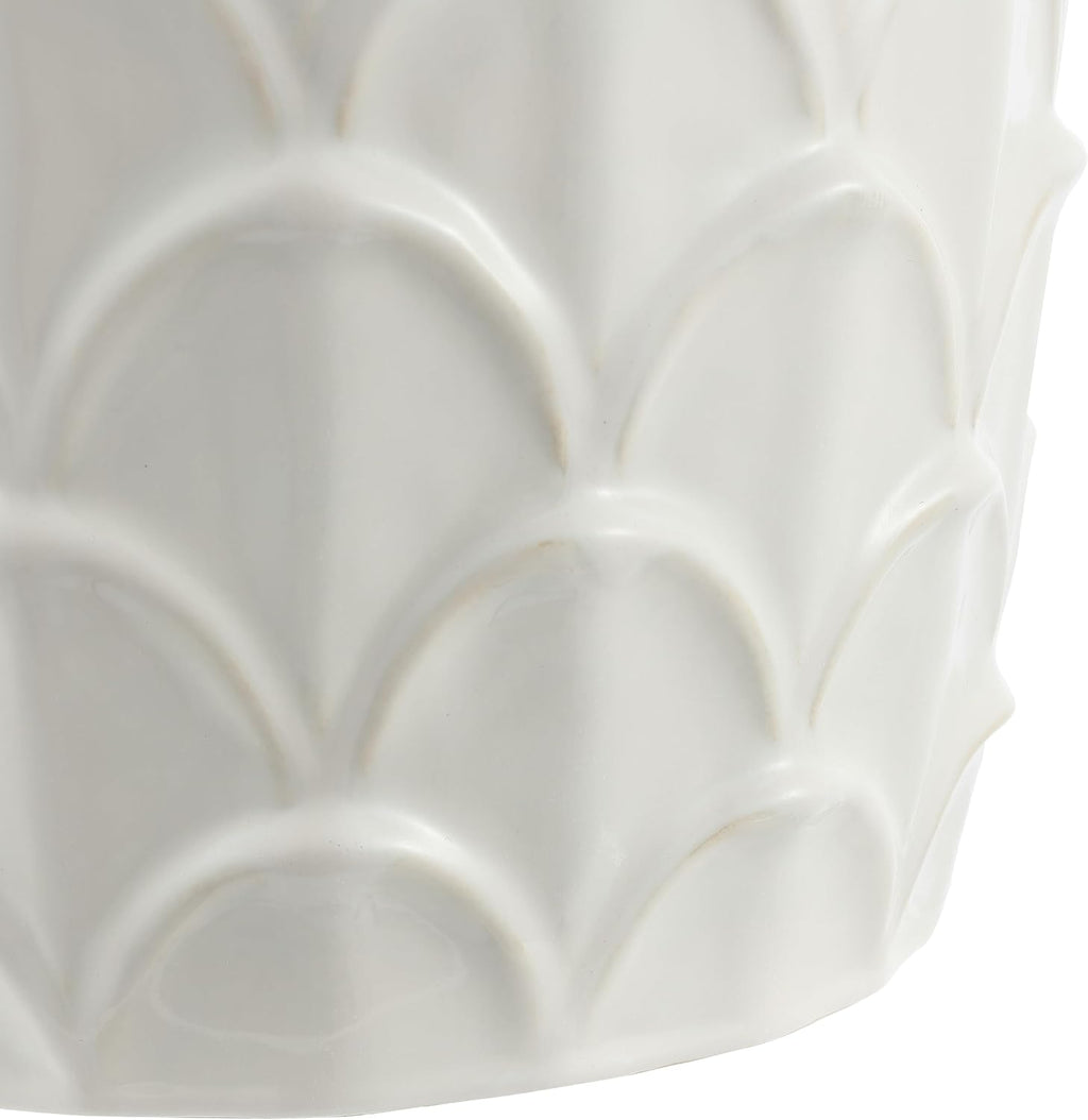 Cream Scalloped Coastal Ceramic Garden Accent Stool