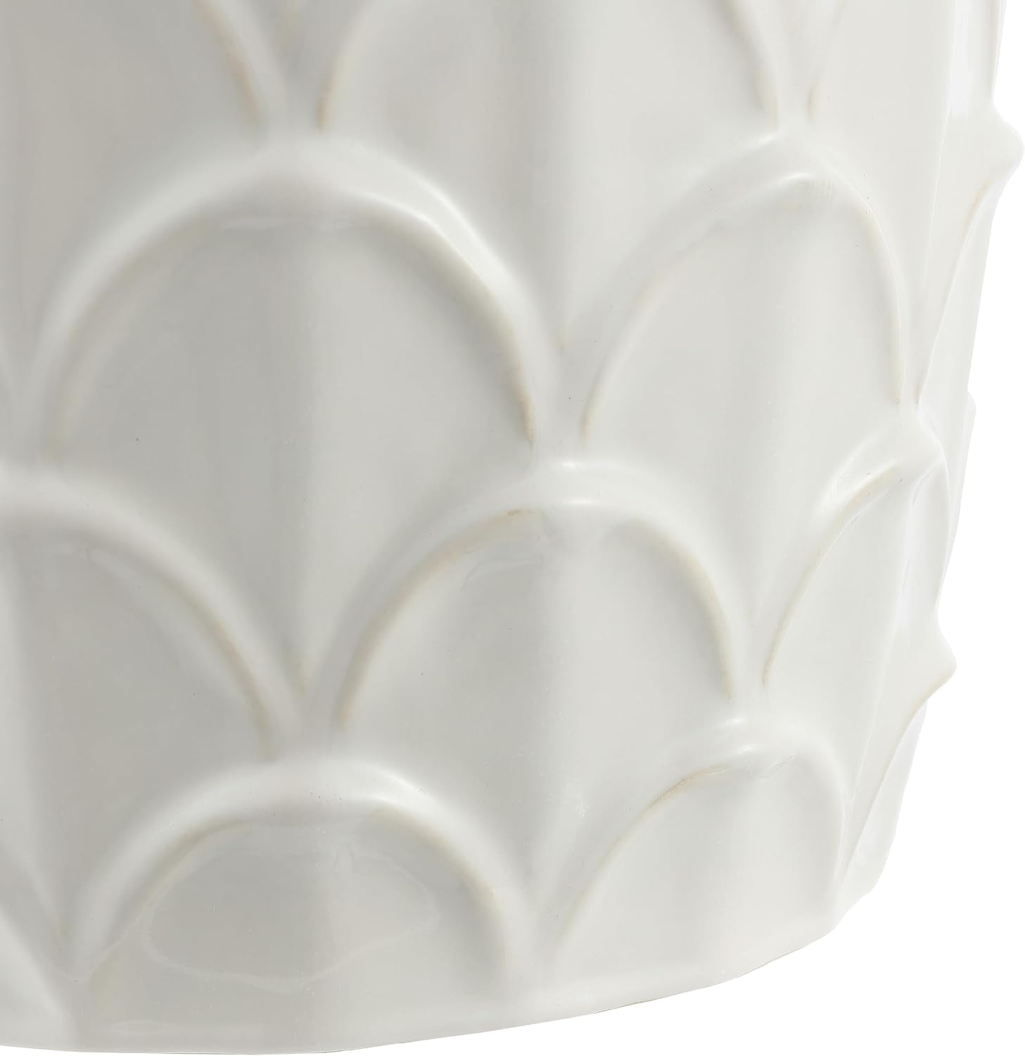 Cream Scalloped Coastal Ceramic Garden Accent Stool
