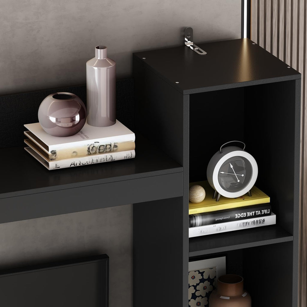 Black Wall Unit TV Stand with Bookshelves