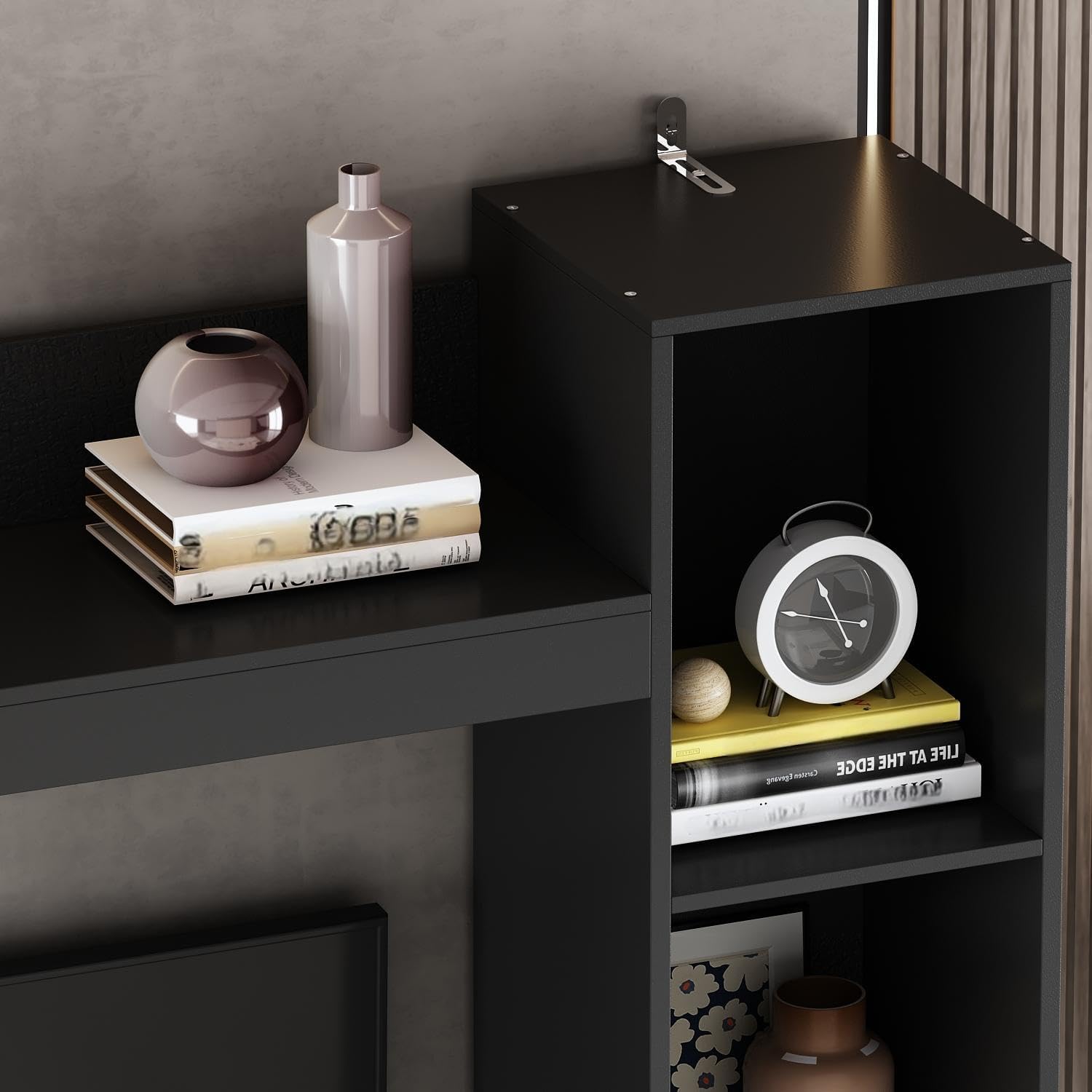 Black Wall Unit TV Stand with Bookshelves