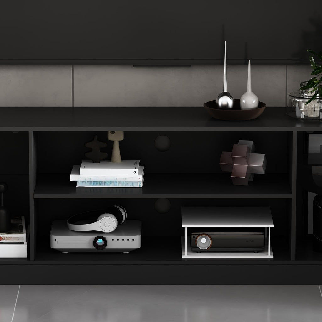 Black Wall Unit TV Stand with Bookshelves