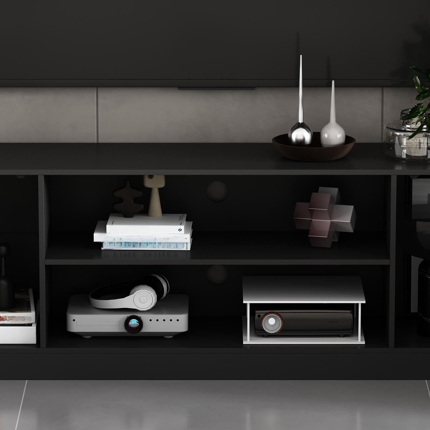 Black Wall Unit TV Stand with Bookshelves