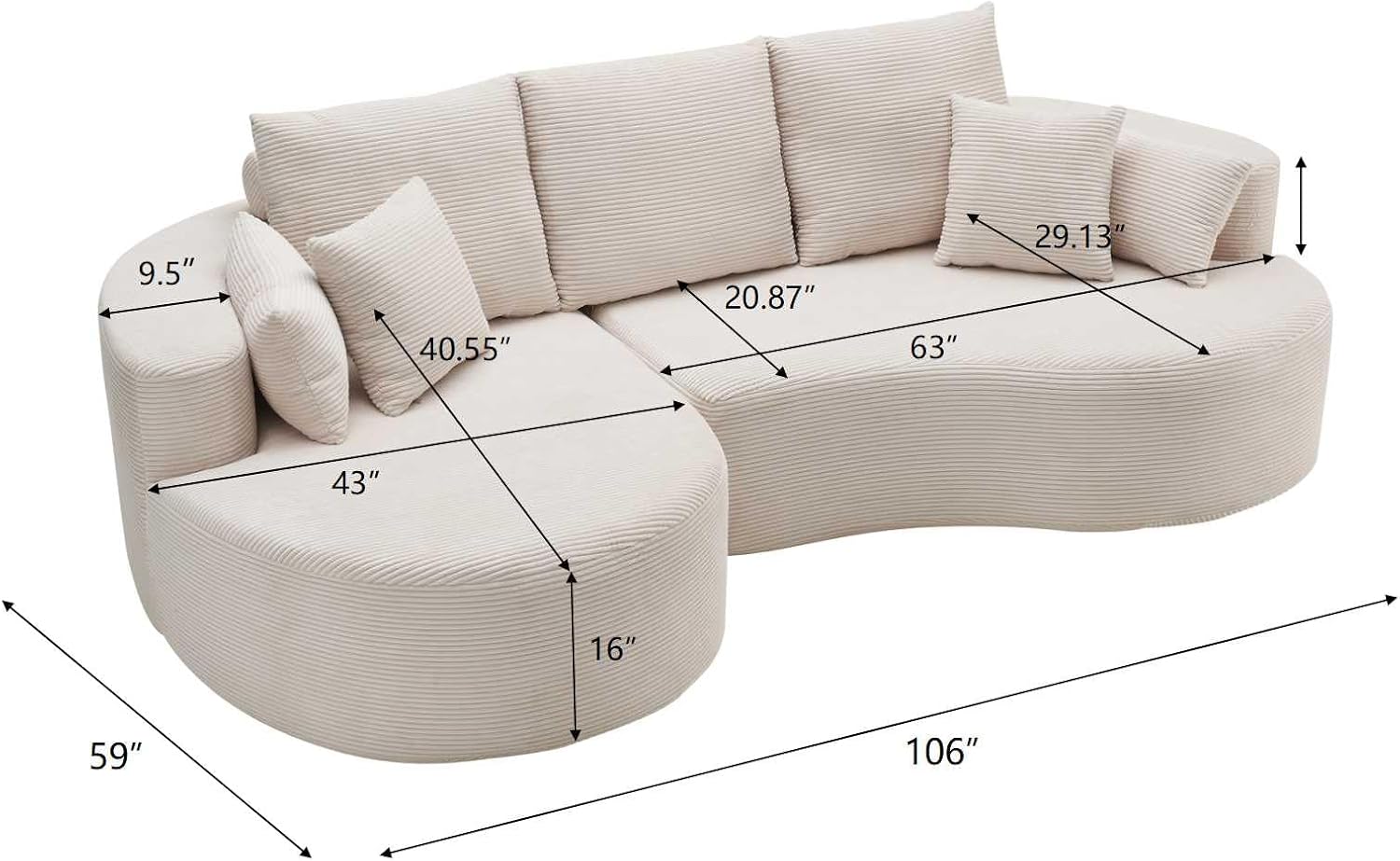 Whitecap Fabric Curved Cloud Modular Sectional Sofa