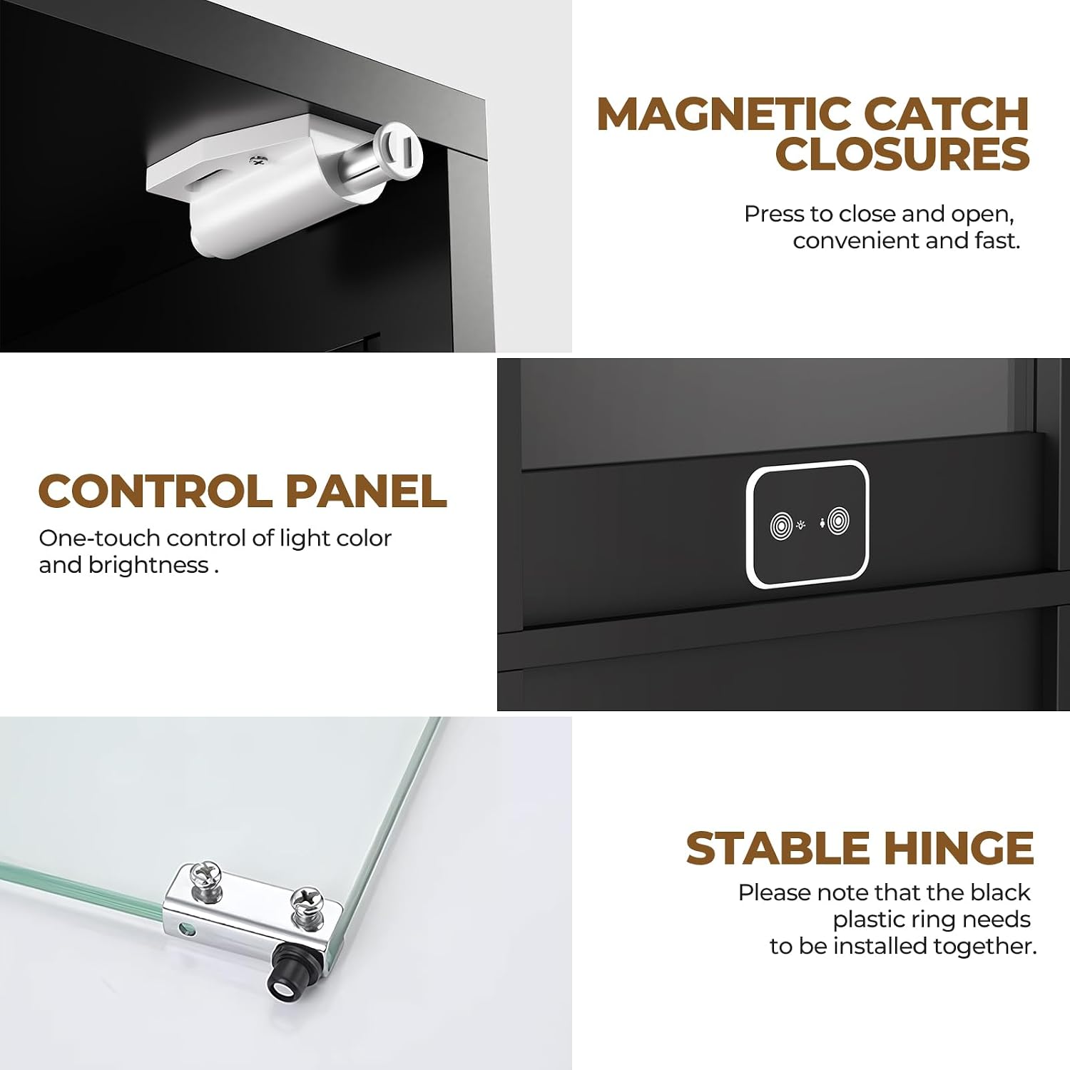 Black LED Motion Sensor Glass Display Cabinet