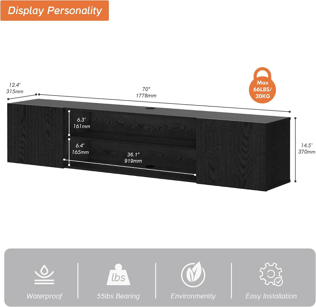 Floating Fireplace Fluted Door TV Console