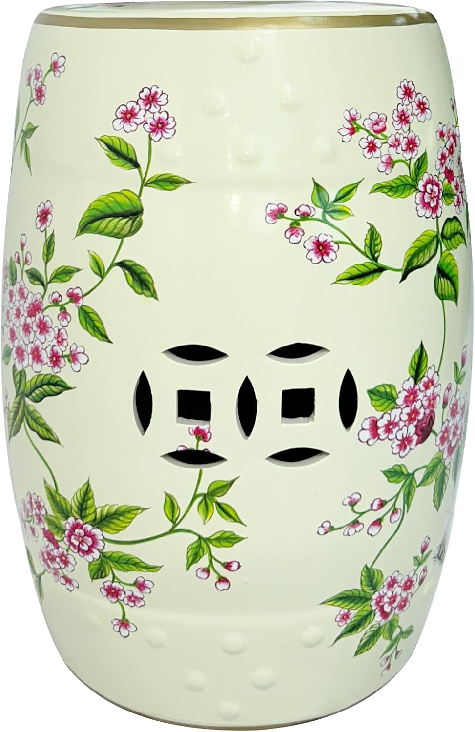 Japanese Sakura Ceramic Drum Decor Stool