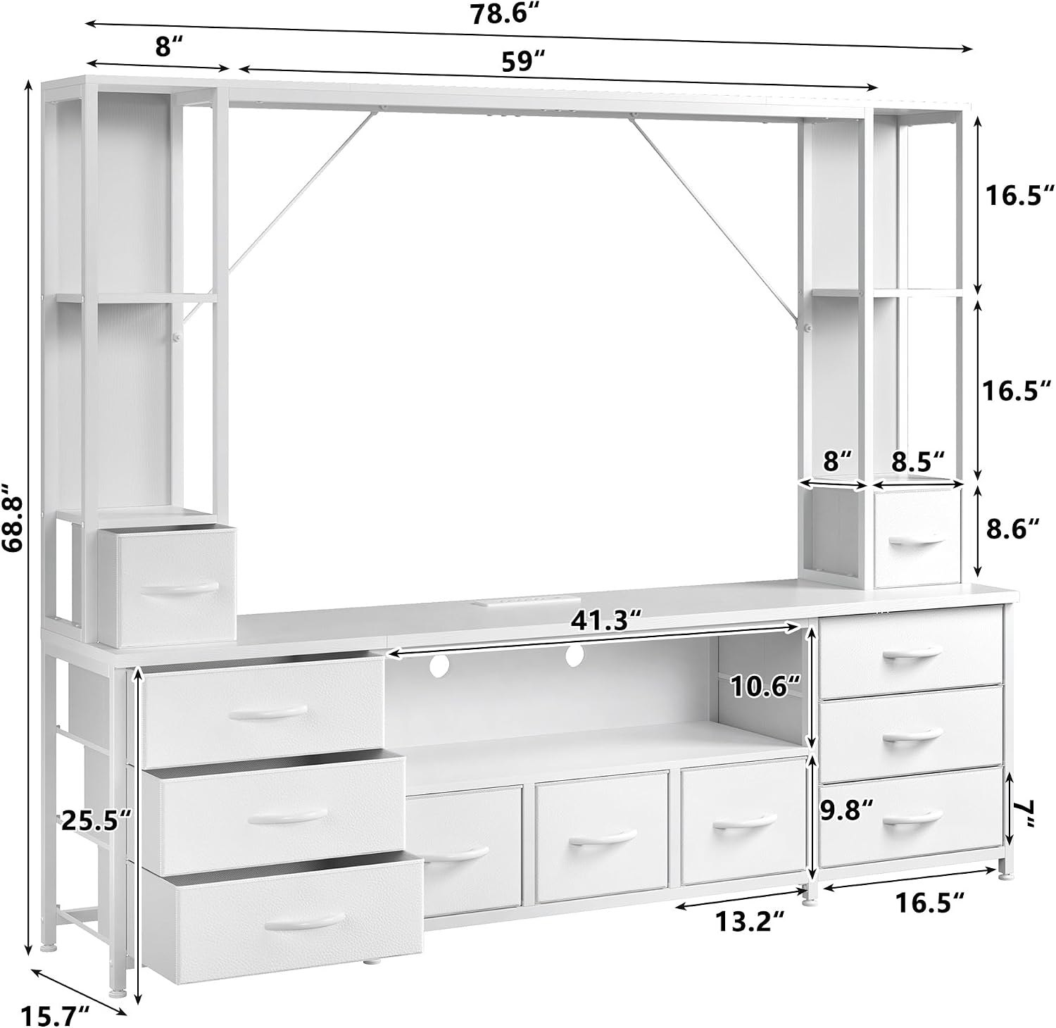 White LED Fabric Drawer Wall Unit TV Stand