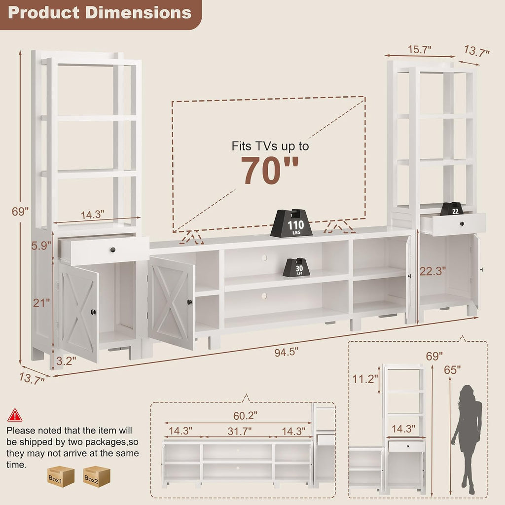 White Power Hub Wall Unit TV Entertainment Center