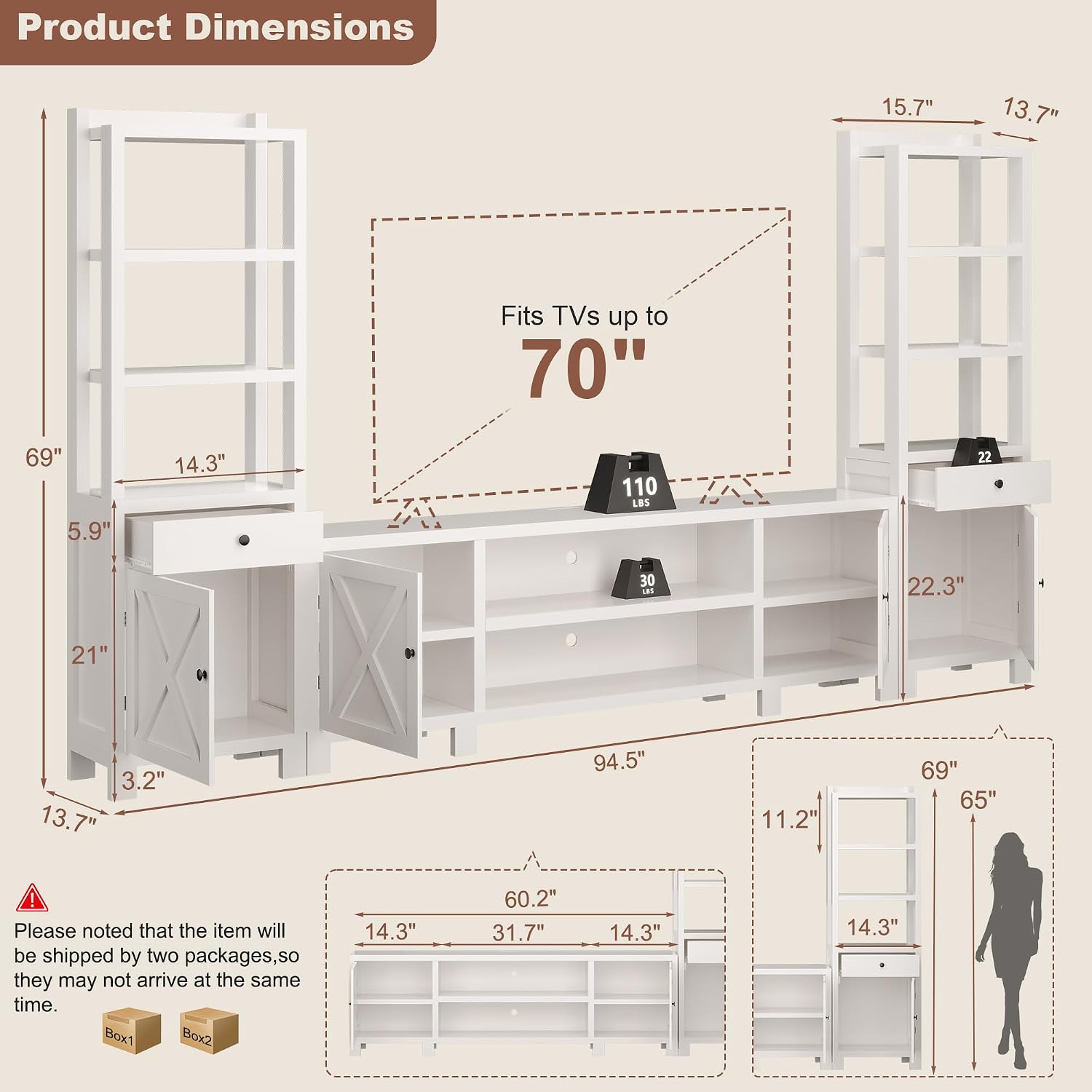 White Power Hub Wall Unit TV Entertainment Center