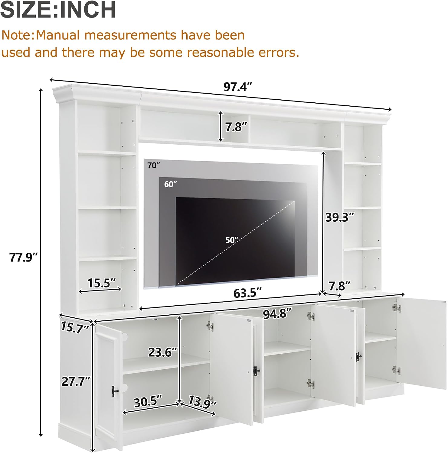 White Rustic Wall Unit TV Entertainment Center