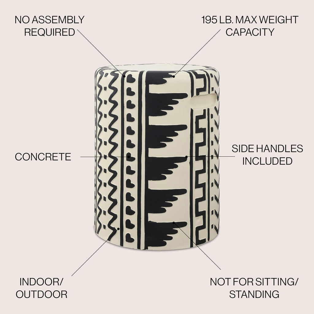 Black Cream Geometric Concrete Drum Stool with Handles