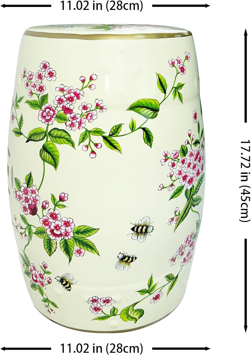 Japanese Sakura Ceramic Drum Decor Stool