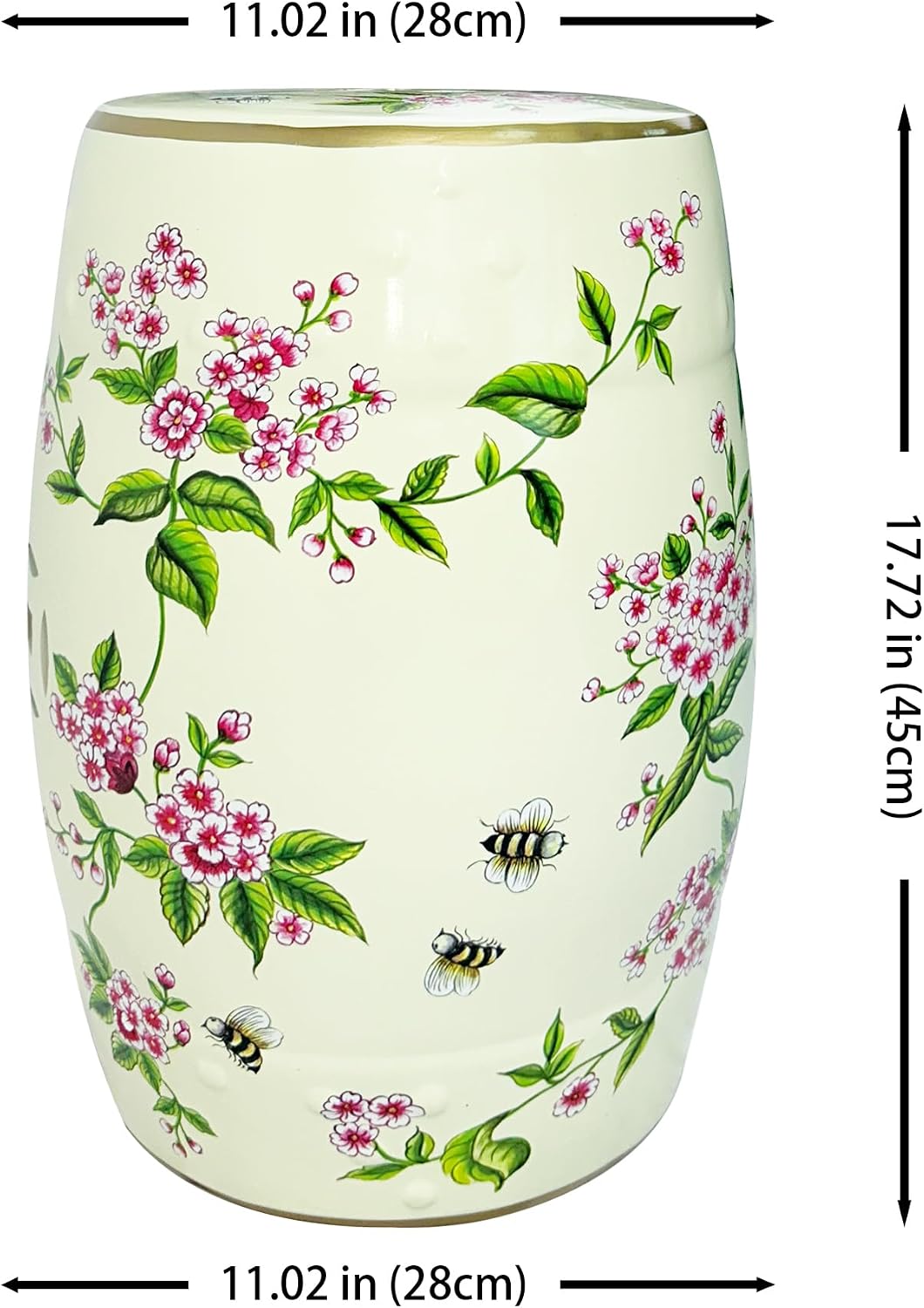 Japanese Sakura Ceramic Drum Decor Stool