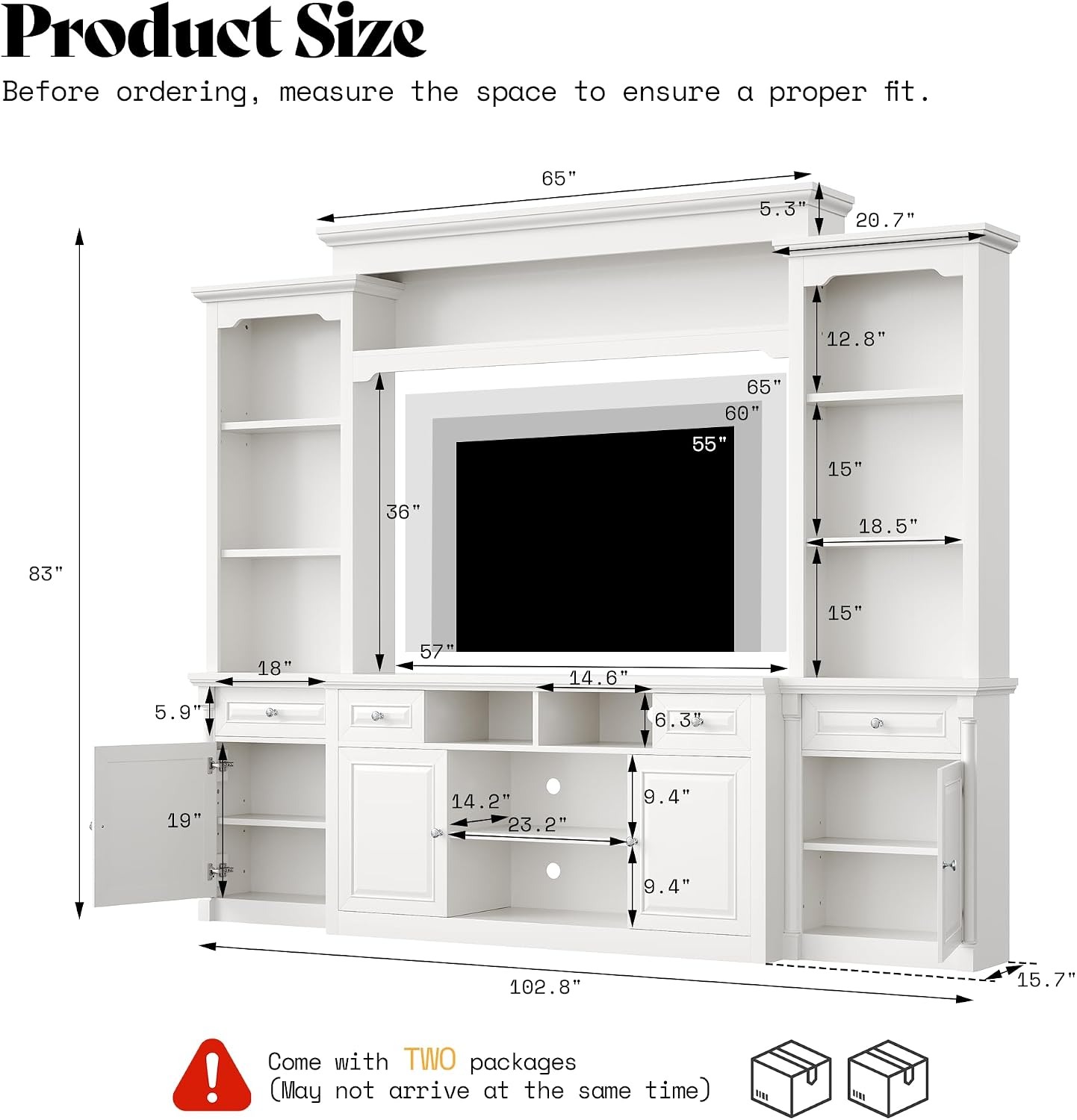White Multi Storage Wall Unit TV Entertainment Center