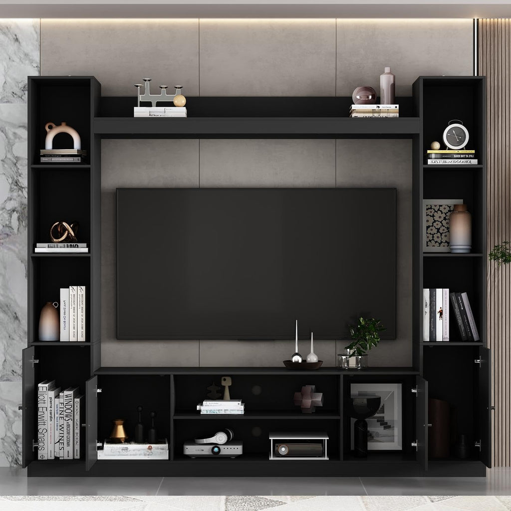 Black Wall Unit TV Stand with Bookshelves