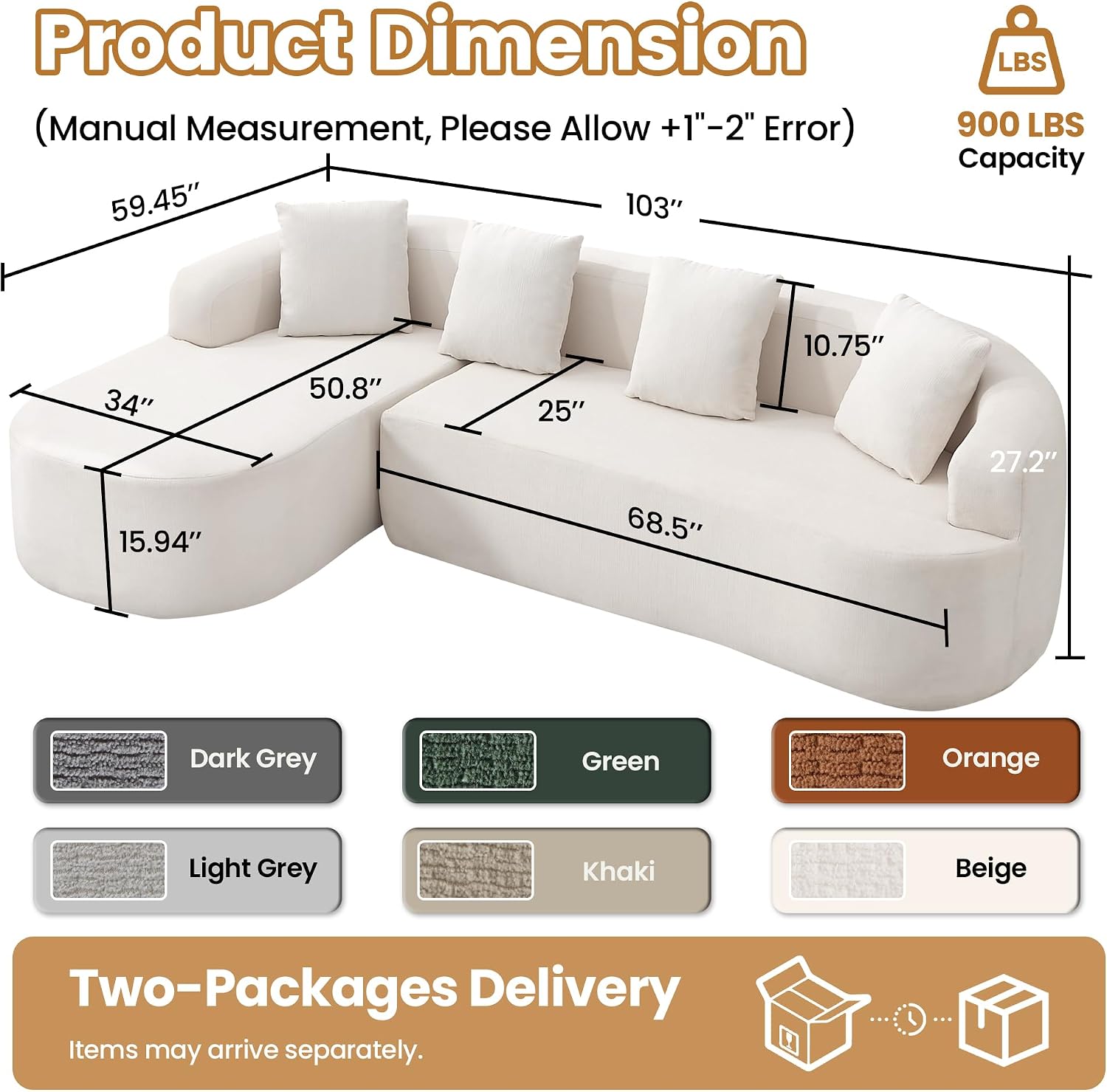 Beige Curved Cloud Modular Sofa with Chaise