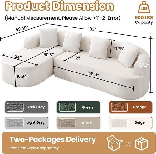Beige Curved Cloud Modular Sofa with Chaise