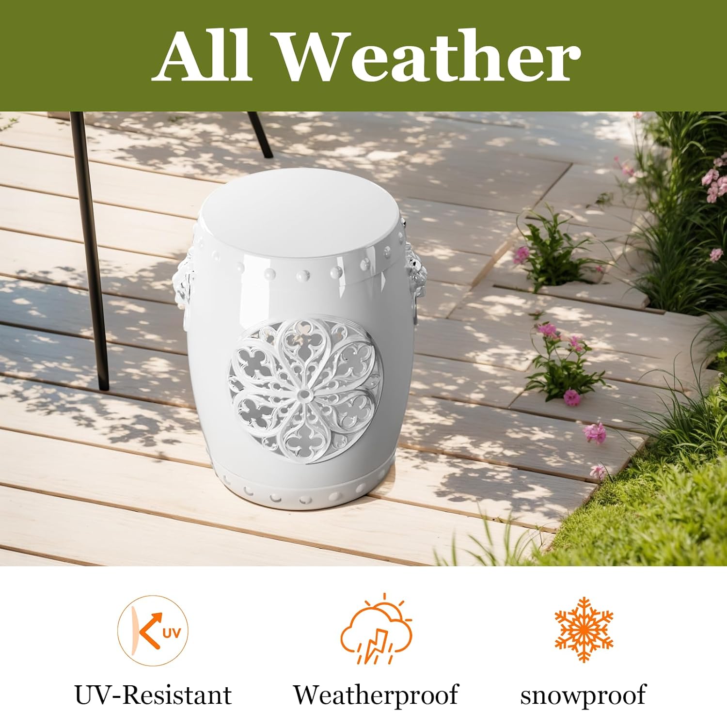 White Drum Design Faux Ceramic Garden Stool