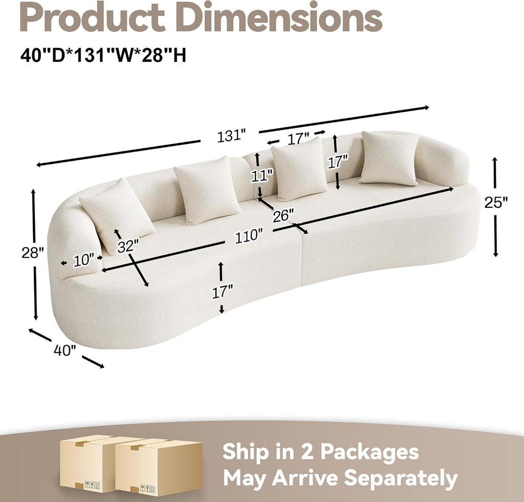 Cream White Chenille Curved Cloud Modular Sofa