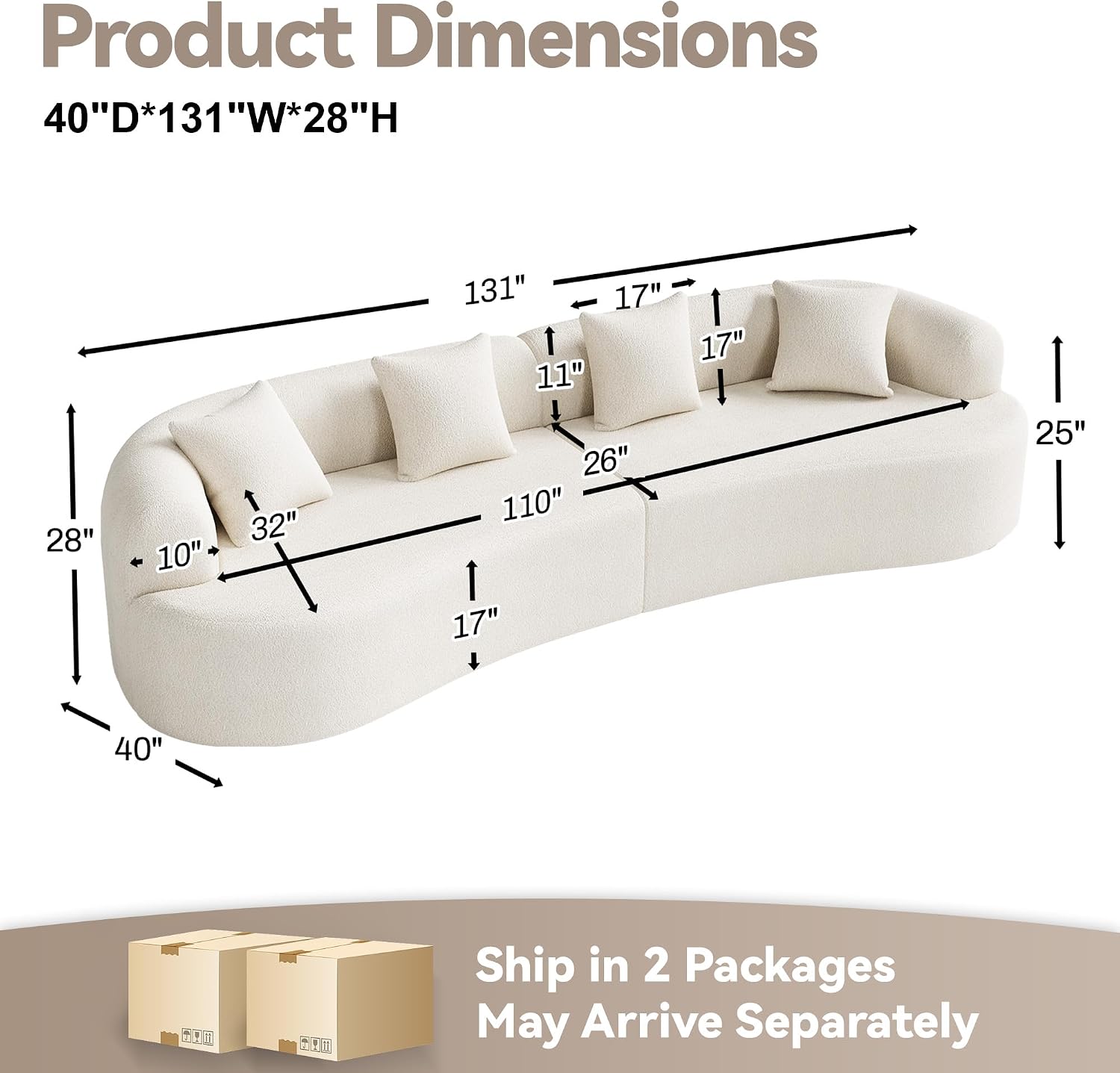 Cream White Chenille Curved Cloud Modular Sofa