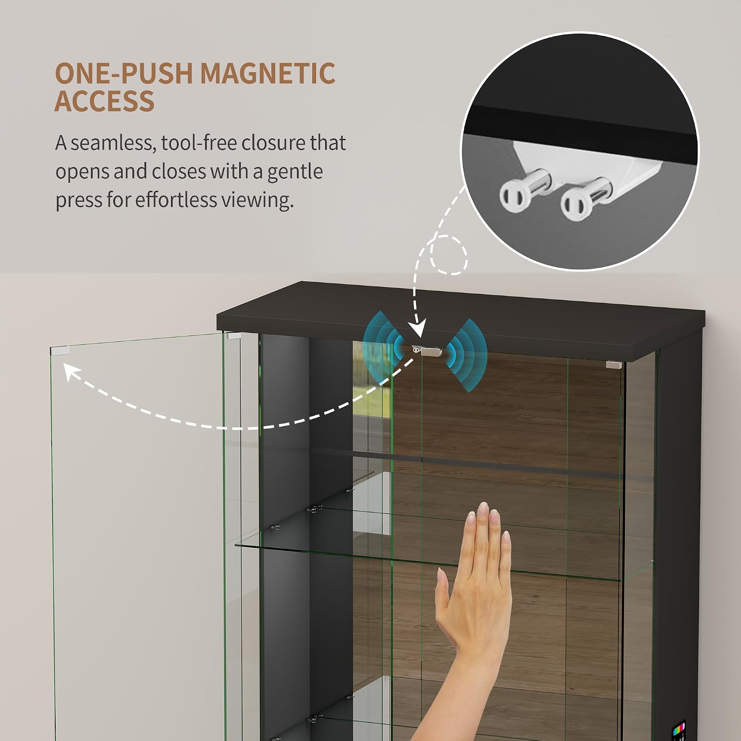 Black Tall Lockable LED Glass Display Cabinet