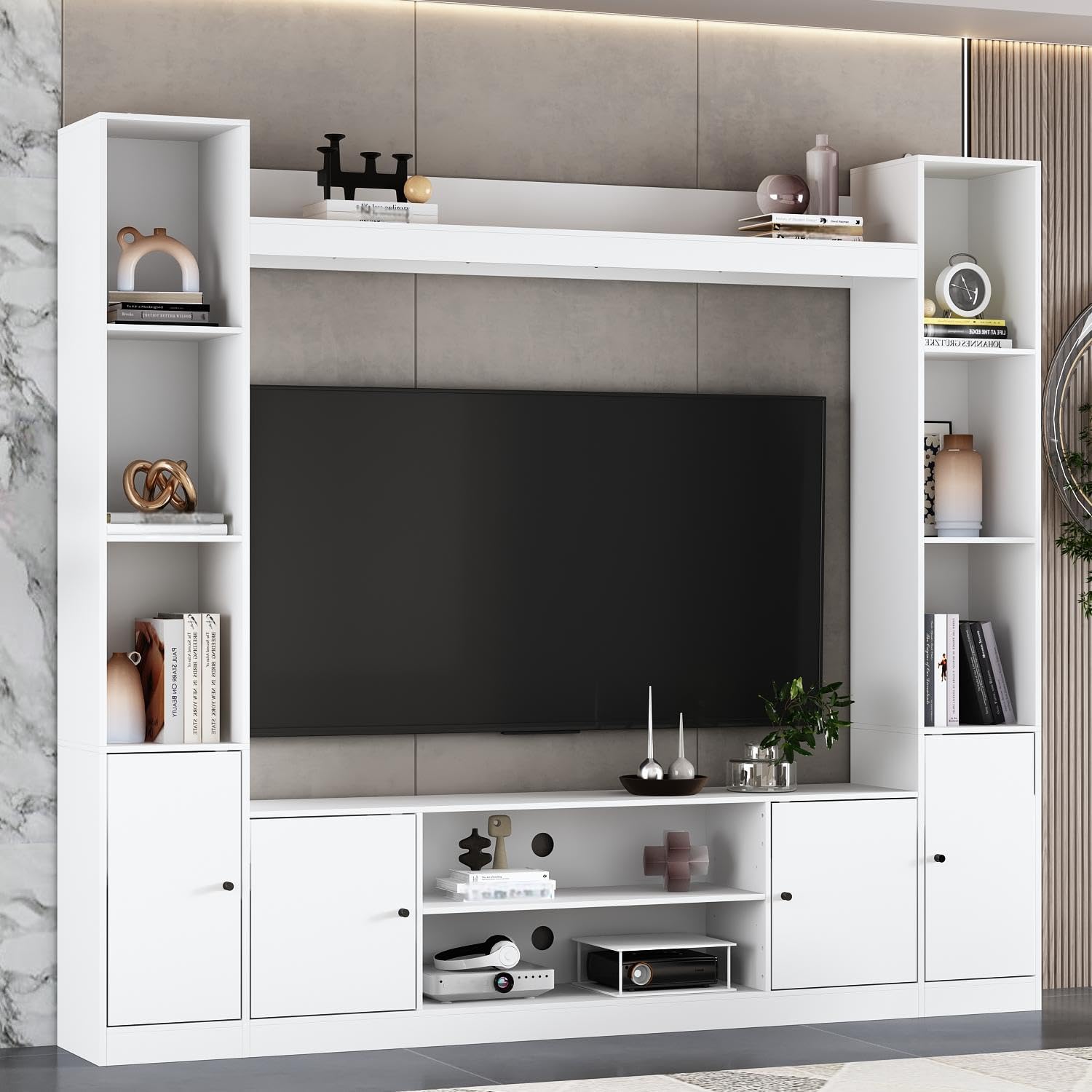 Black Wall Unit TV Stand with Bookshelves