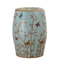 Silver Floral Butterfly Ceramic Drum Garden Stool