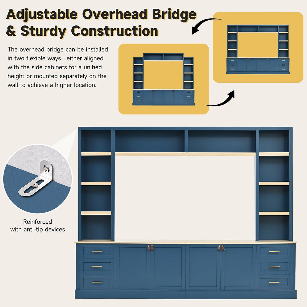 Blue Rustic Farmhouse Wall Unit TV Stand