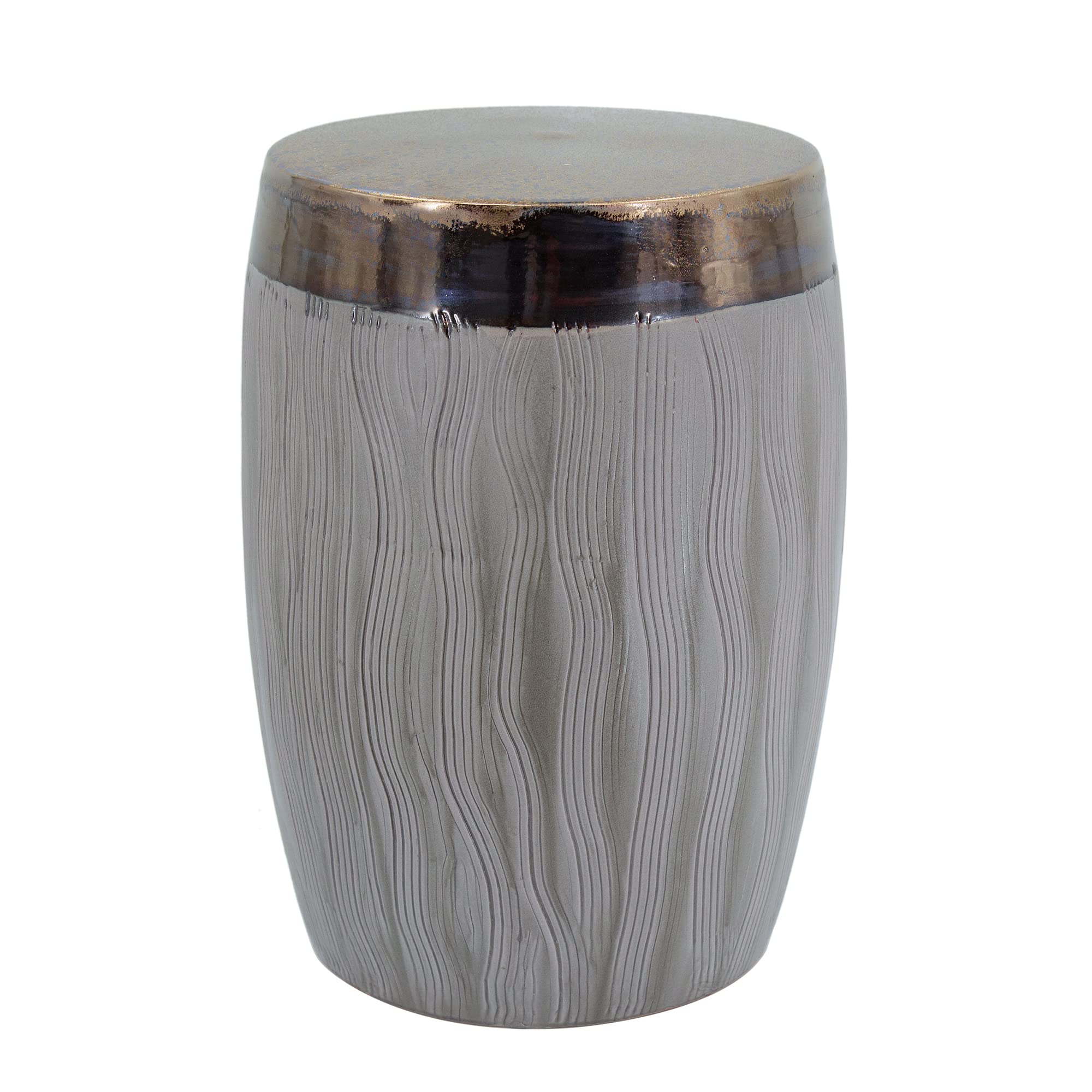 Wave Pattern Ceramic Drum Multipurpose Accent Stool