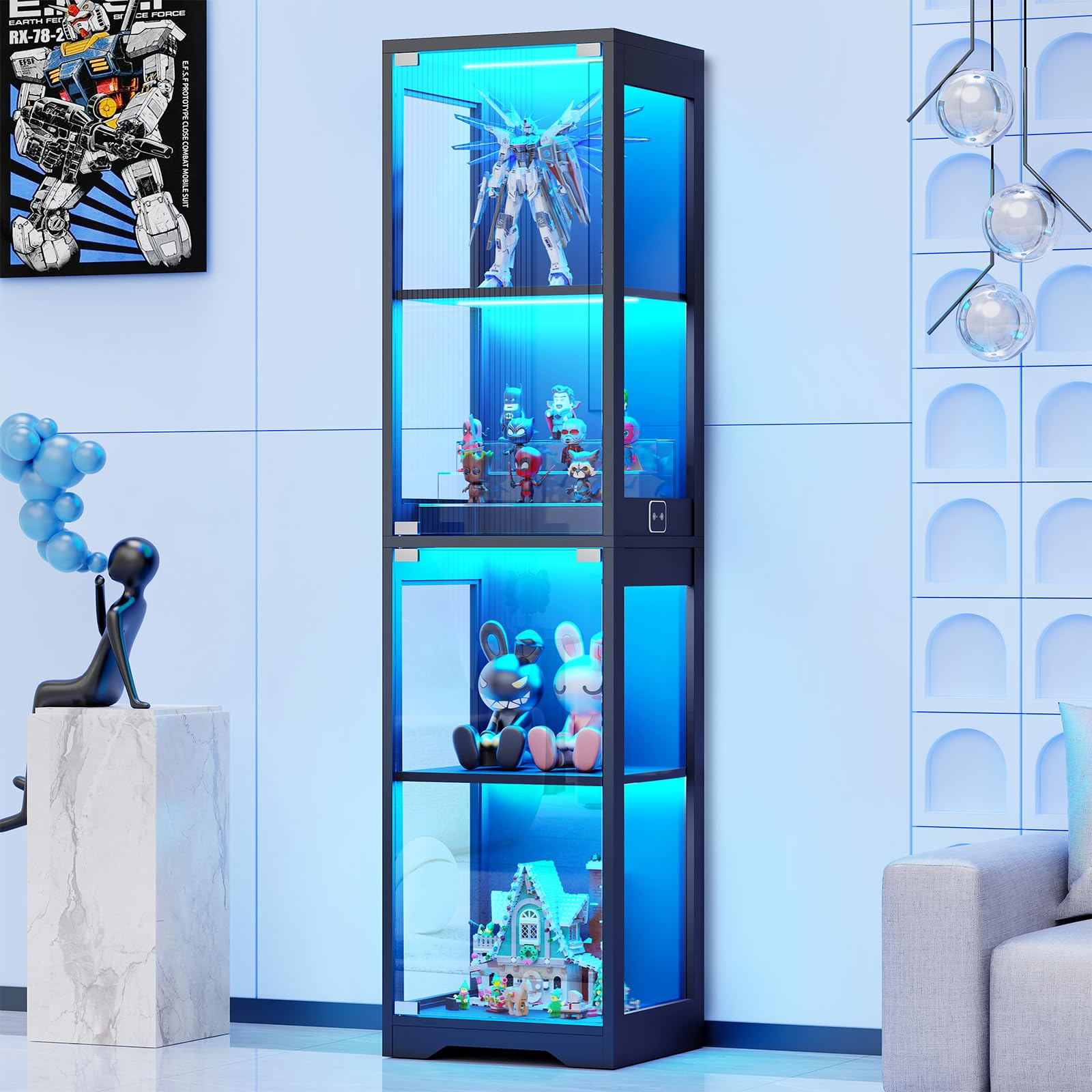 Black LED Motion Sensor Glass Display Cabinet