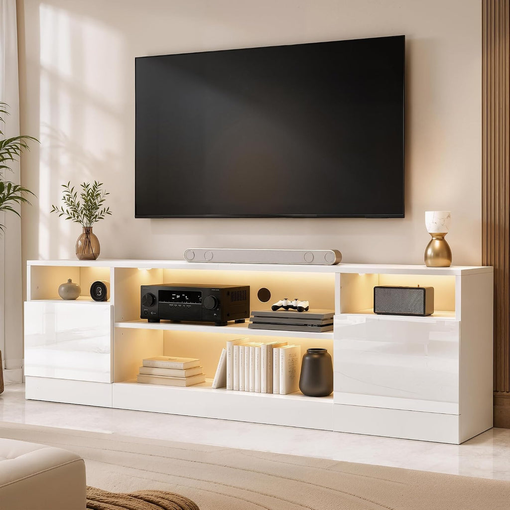 White High Gloss LED Storage TV Console Stand