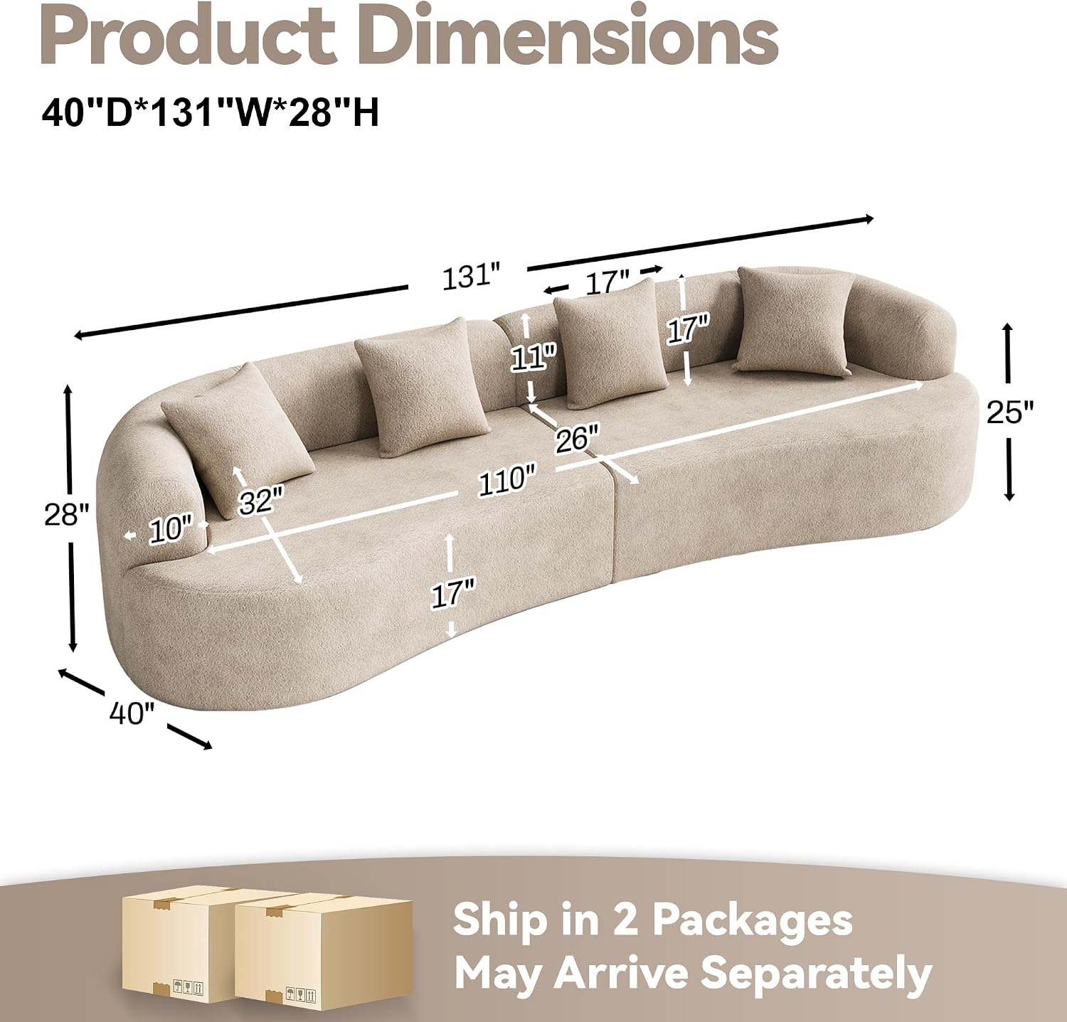 Light Brown Chenille Curved Cloud Modular Sofa