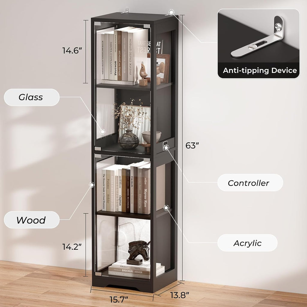 Black LED Motion Sensor Glass Display Cabinet