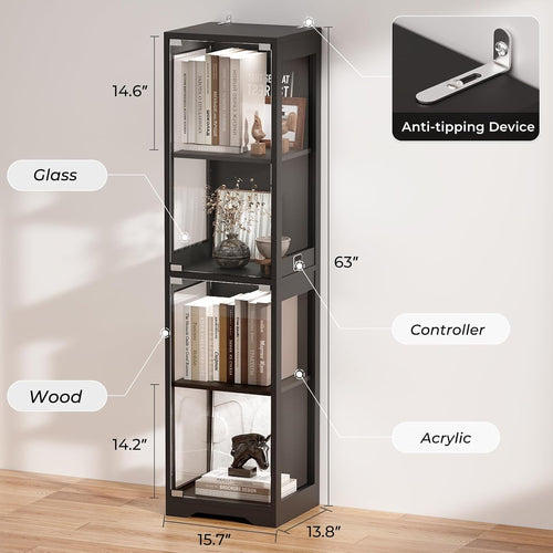Black LED Motion Sensor Glass Display Cabinet