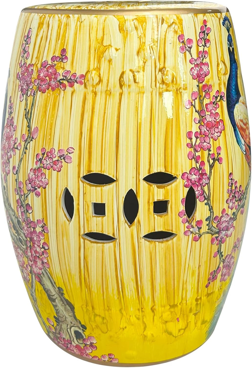 Hand-Painted Floral Bird Ceramic Drum Stool