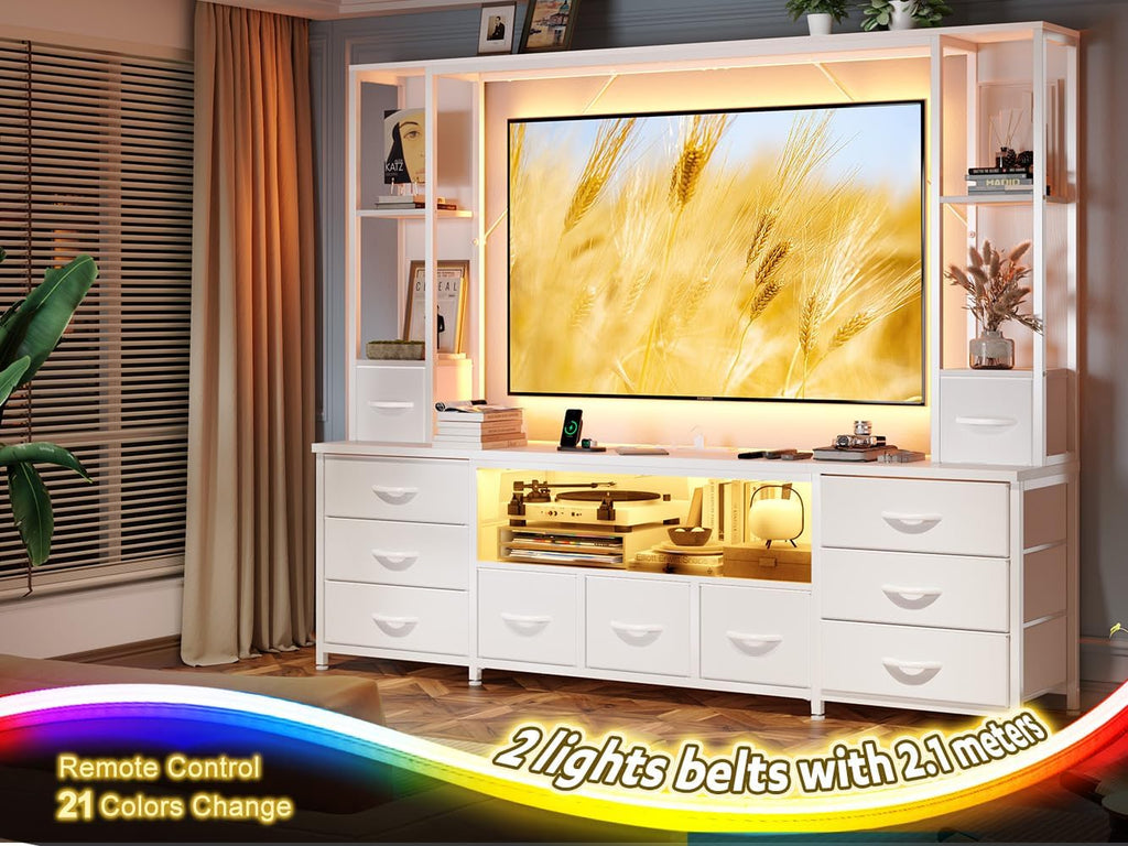White LED Fabric Drawer Wall Unit TV Stand