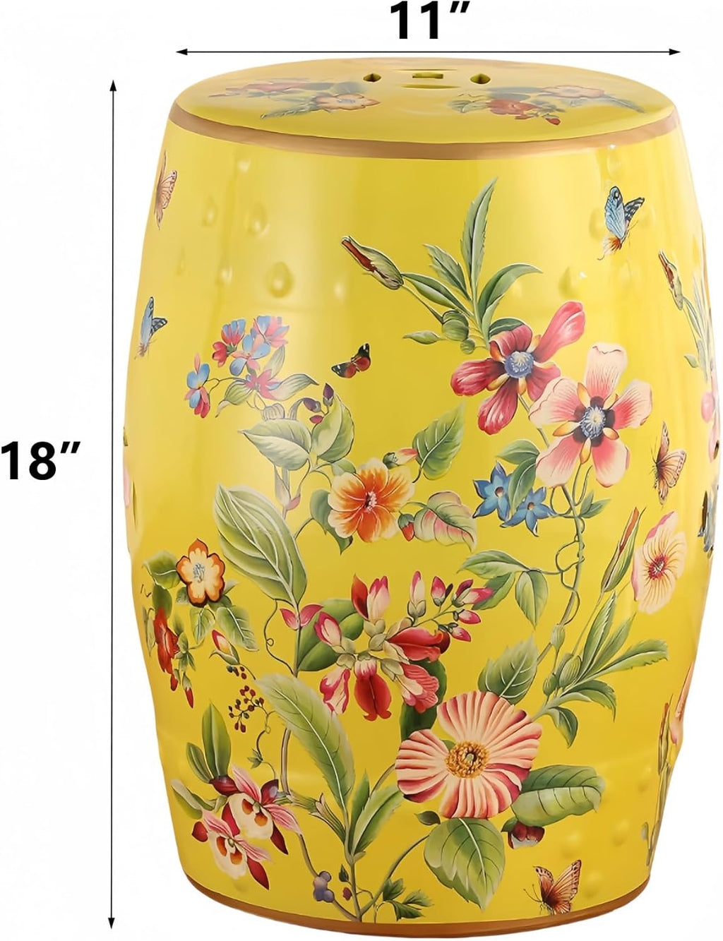 White Floral Butterfly Ceramic Drum Stool