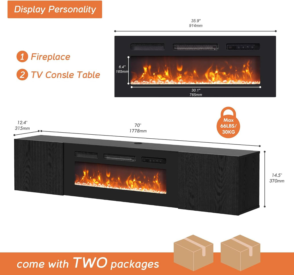 Floating Fireplace Fluted Door TV Console