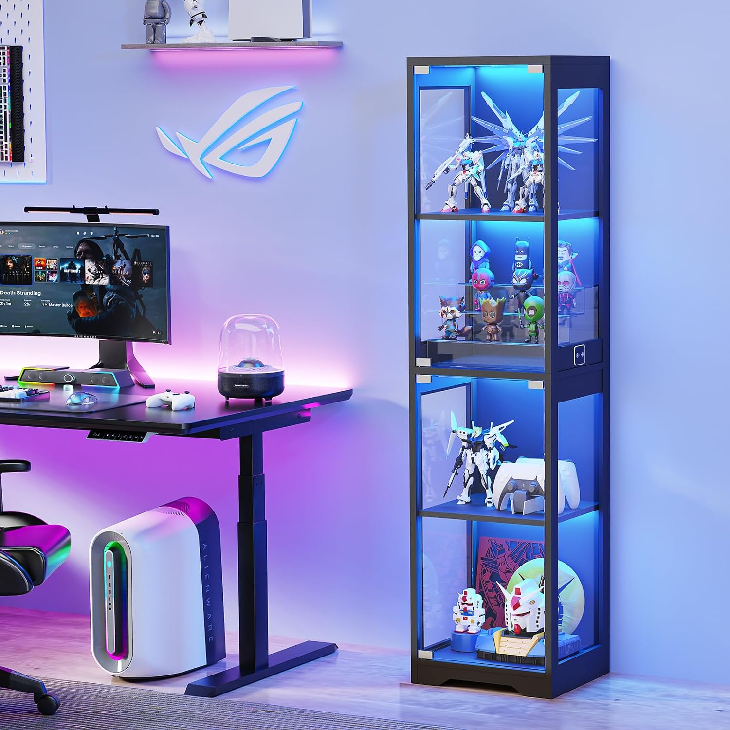Black LED Motion Sensor Glass Display Cabinet