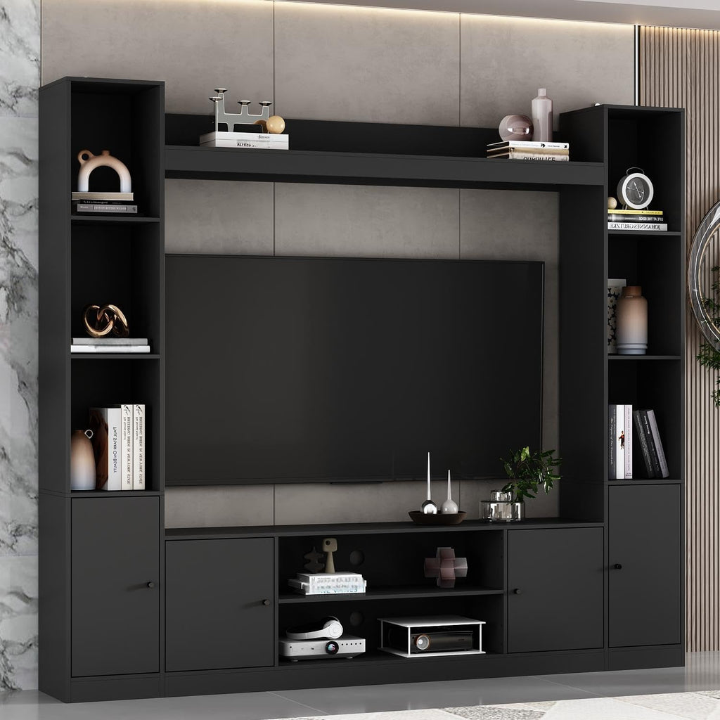 Black Wall Unit TV Stand with Bookshelves