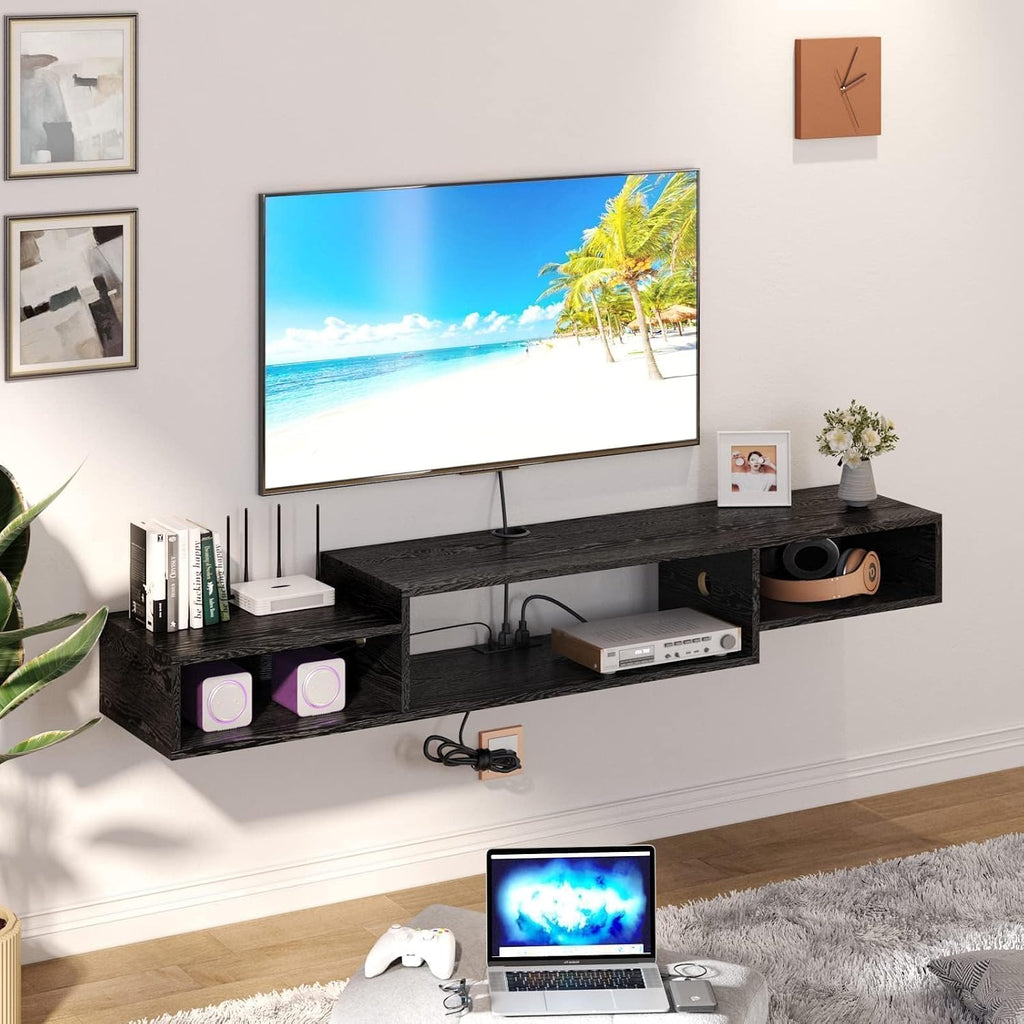 Black LED Power Floating Wall TV Stand